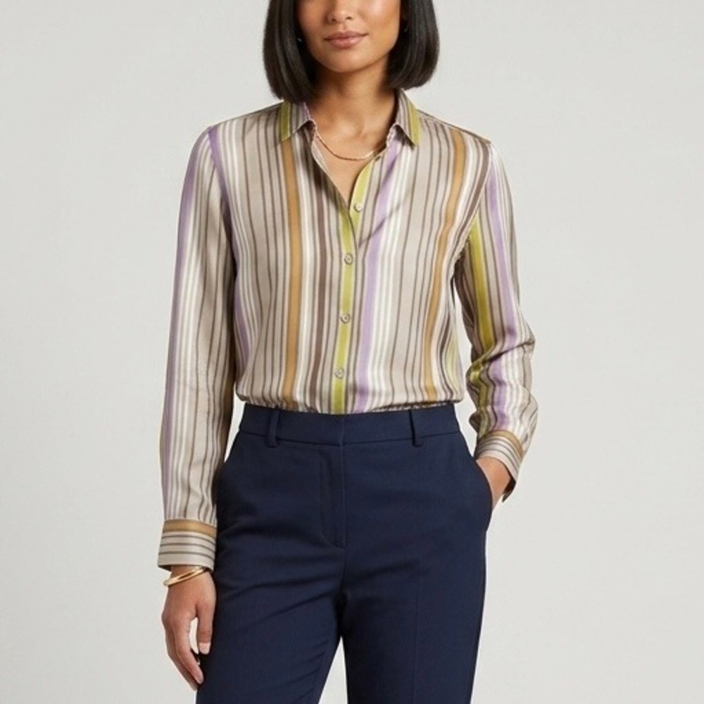 Etro 100% Silk Striped Button Down Shirt Multi-Color IT Size 46 Large